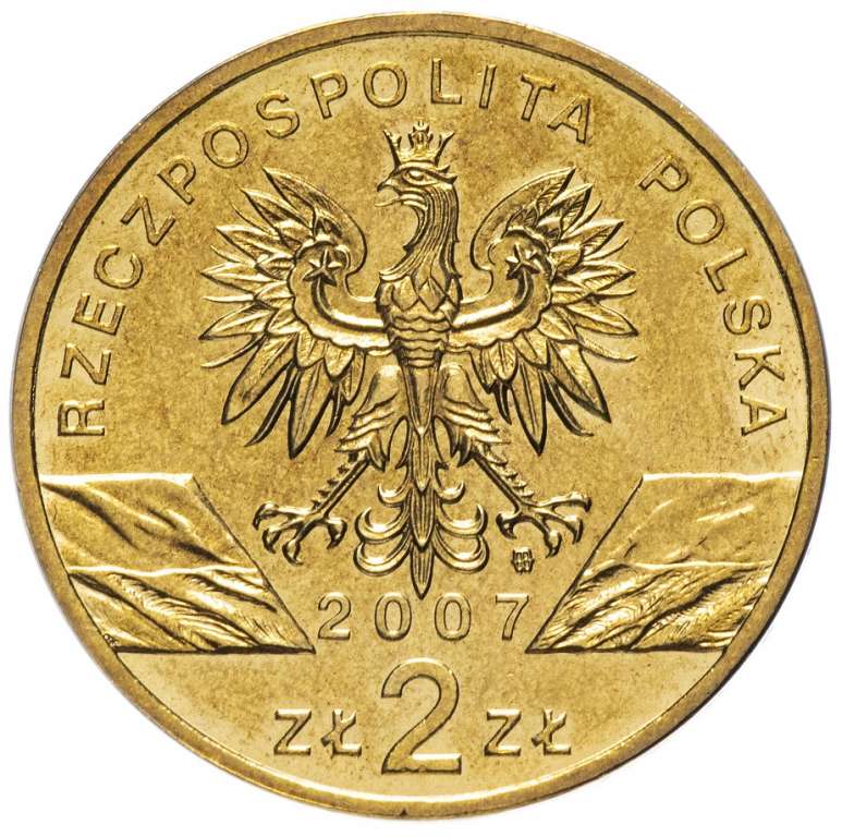 (131) Монета Польша 2007 год 2 злотых &quot;Серый тюлень&quot;  Латунь  UNC
